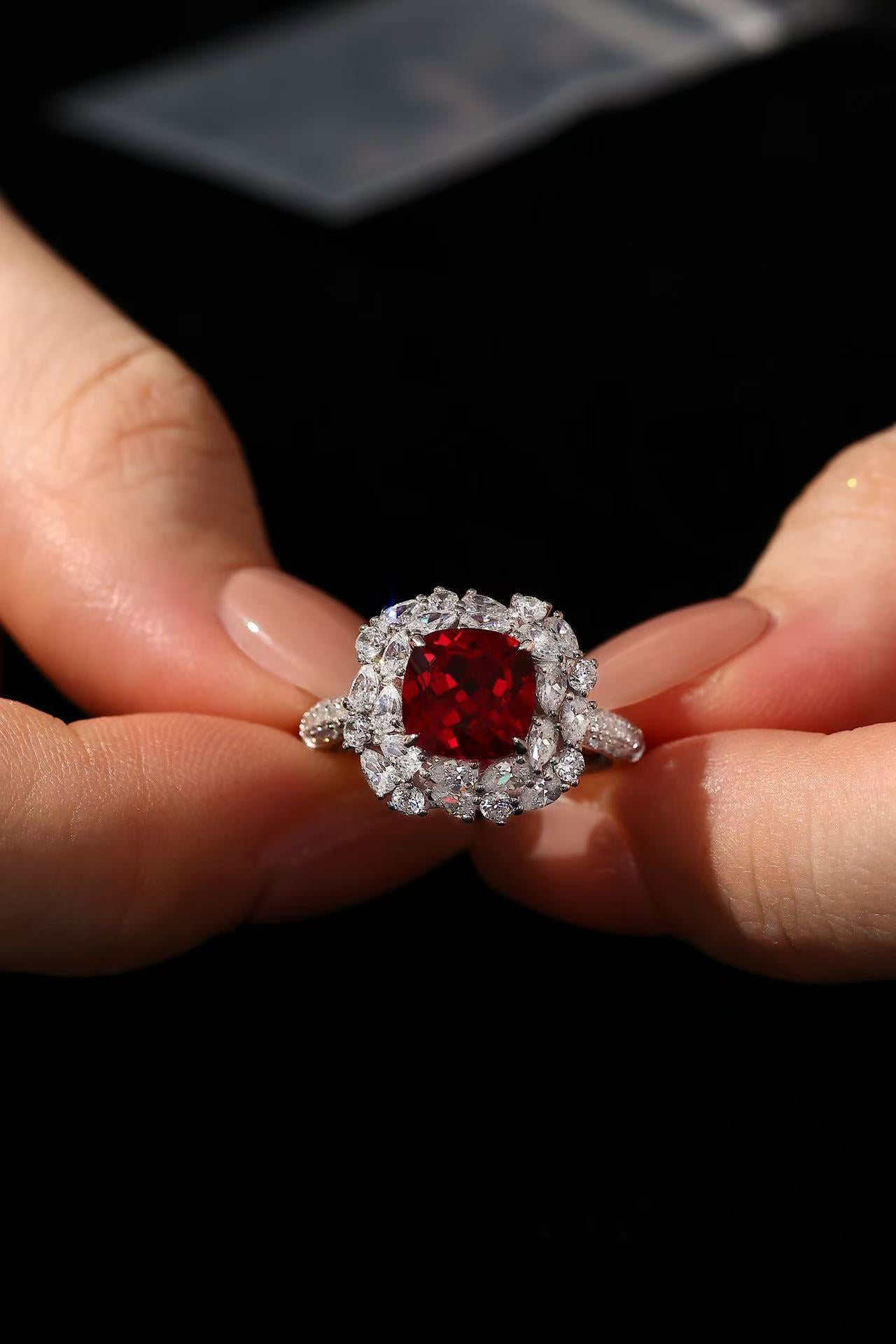 925 Silver Sapphire Ruby Ring - 3ct Geometric Vintage