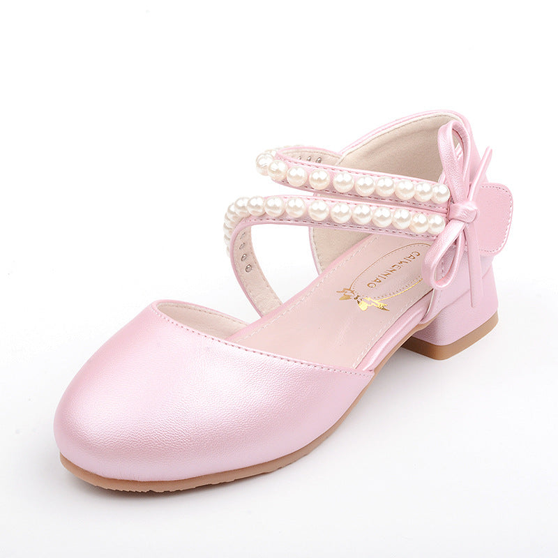 Girls Pearl Dress Shoes – Velcro Microfiber Princess Flats