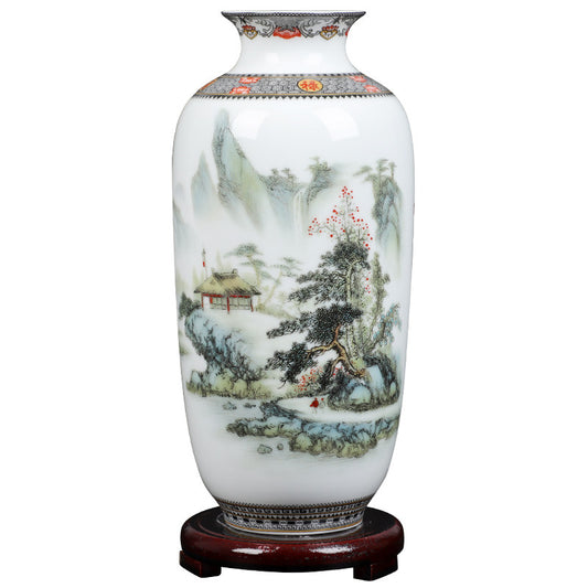 Floral Ceramic Vase with Wood Base Home Decor - gallify.store