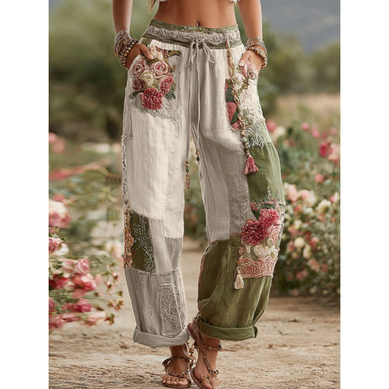 Floral Print Straight Leg Trousers | Mid Waist