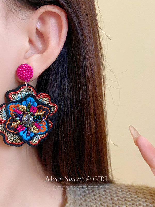 Ethnic Embroidered Beaded Earrings - gallify.store