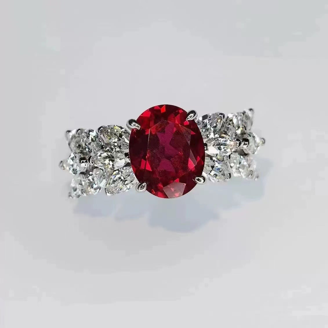 Red Oval Gemstone Ring | Adjustable Wing Design - gallify.store