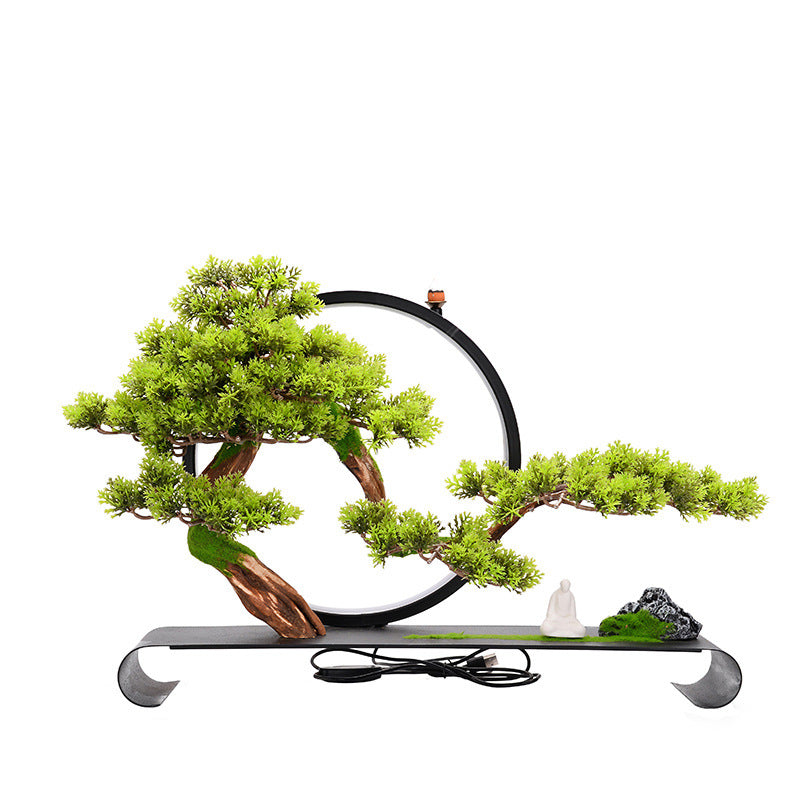 Zen Pine Bonsai Miniature Decoration – Handcrafted Ceramic & Wood