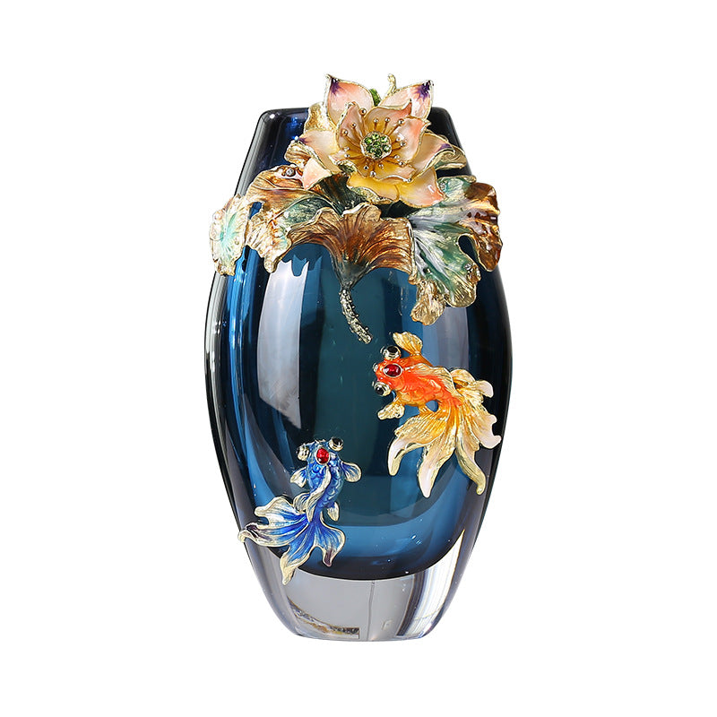 Handcrafted Glass Vase | Fish & Lotus Leaf Design - gallify.store