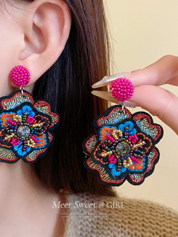Ethnic Embroidered Beaded Earrings - gallify.store
