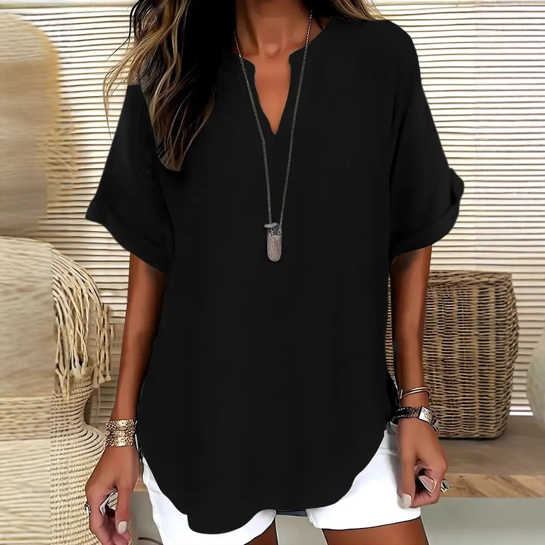 Women's Loose Ice Silk Casual Shirt | Bat Sleeve