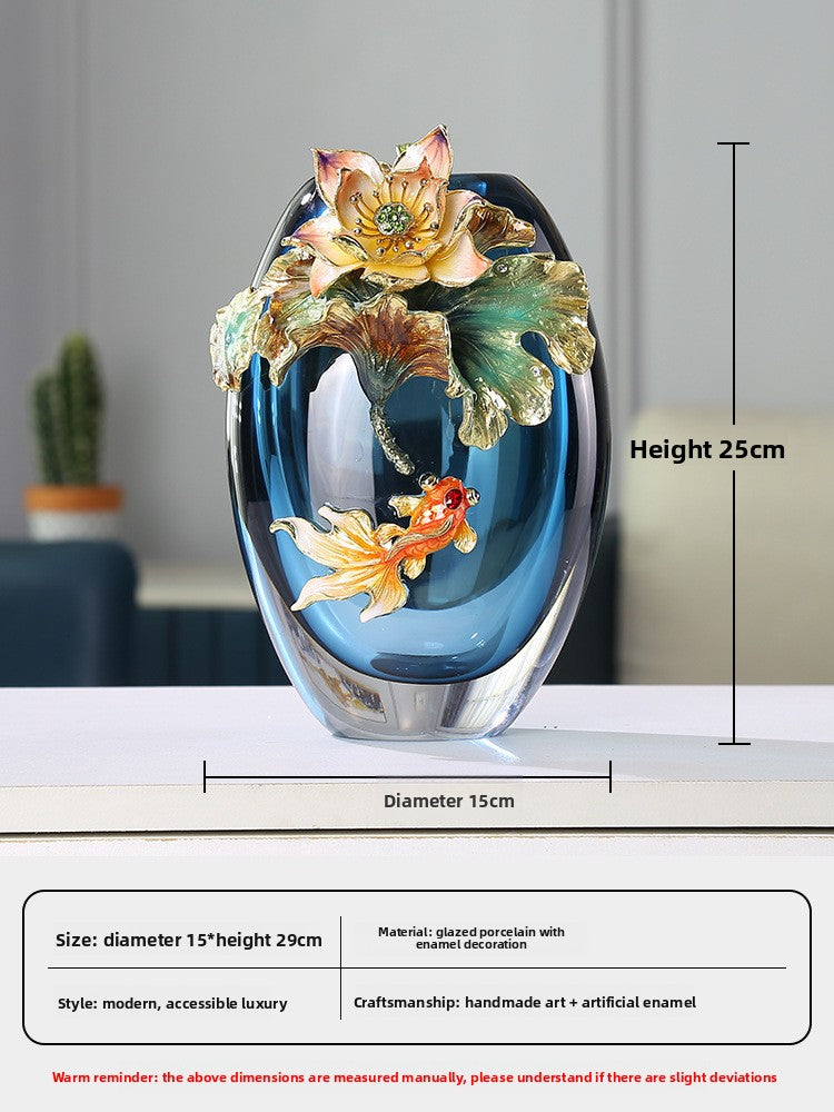 Handcrafted Glass Vase | Fish & Lotus Leaf Design - gallify.store