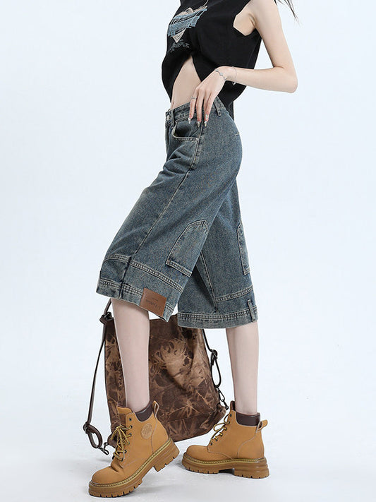 Retro High Waist Denim Shorts | Wide Leg