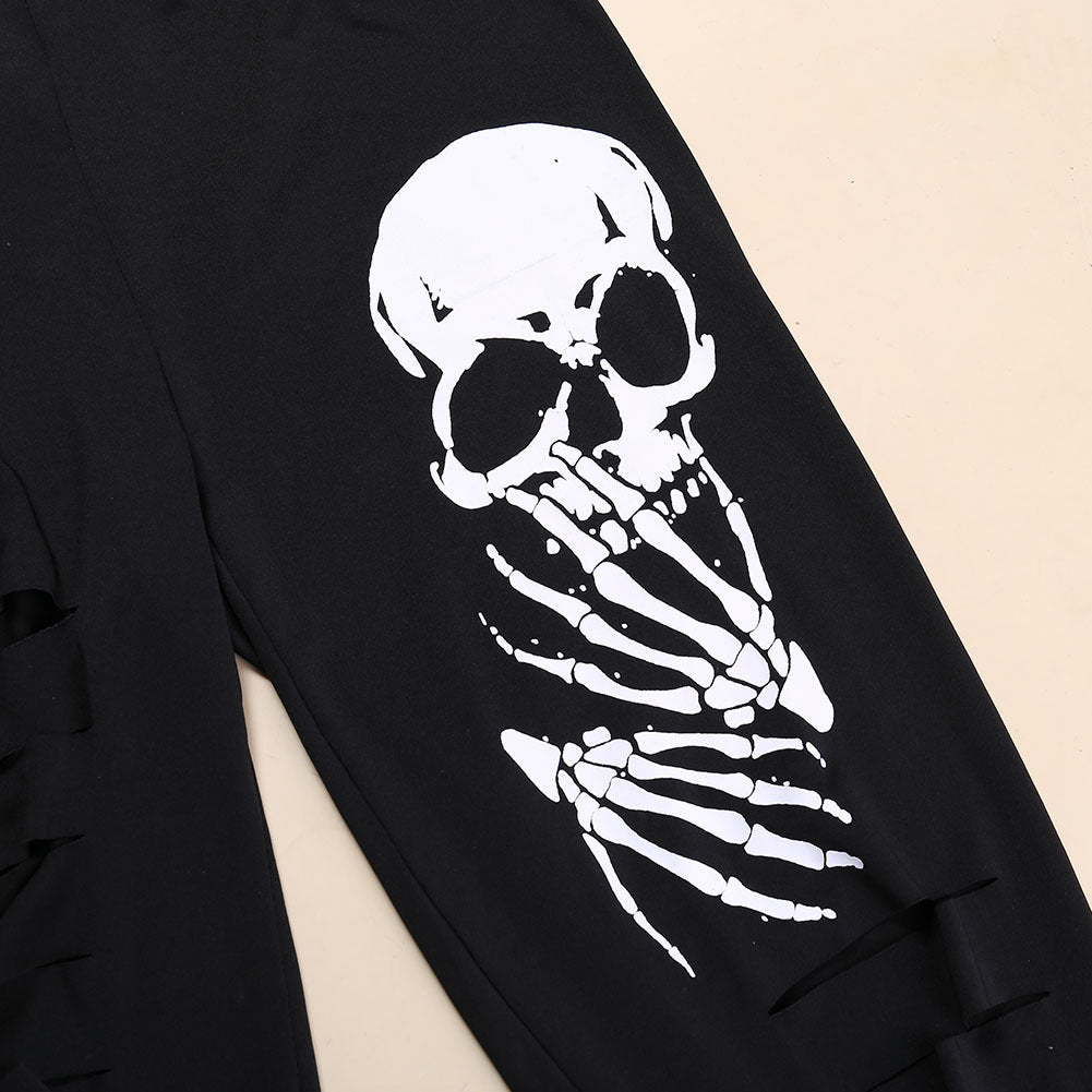 Women's Skull Pattern Ripped Leggings | Slim Fit