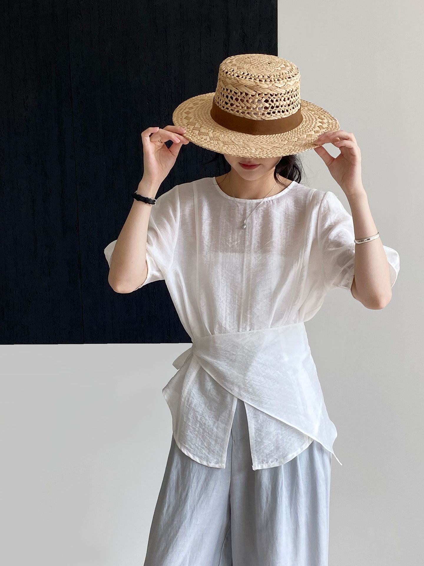 Women's Tencel Linen Puff Sleeve Shirt | Korean Style