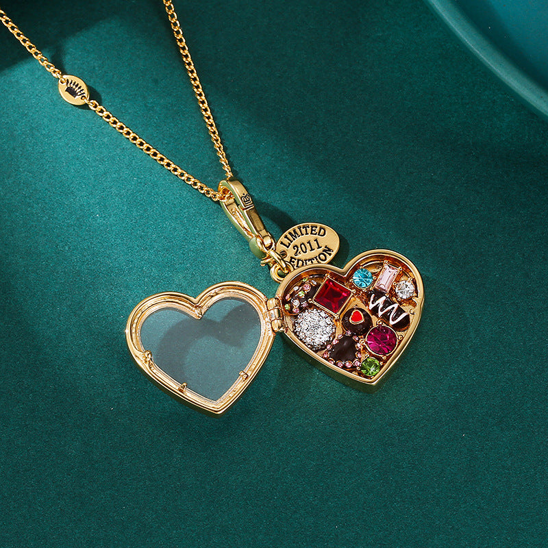 Heart Crystal Pendant Necklace | Openable Chocolate Box Design - gallify.store