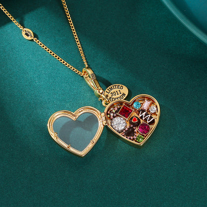 Heart Crystal Pendant Necklace | Openable Chocolate Box Design - gallify.store