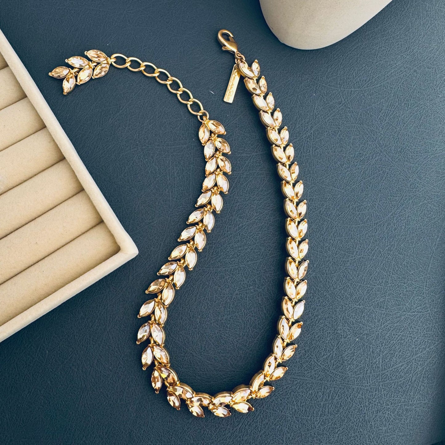 Elegant Crystal Leaf Necklace | Vintage Jewellery