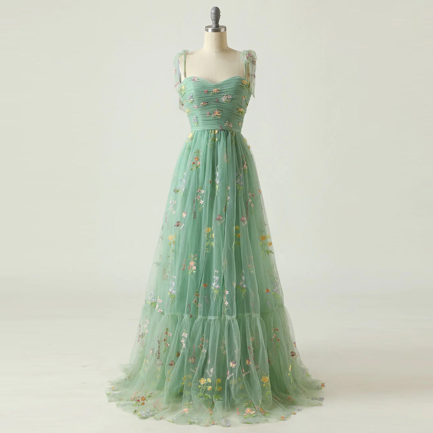 Floral Strappy Evening Dress with Small Tail