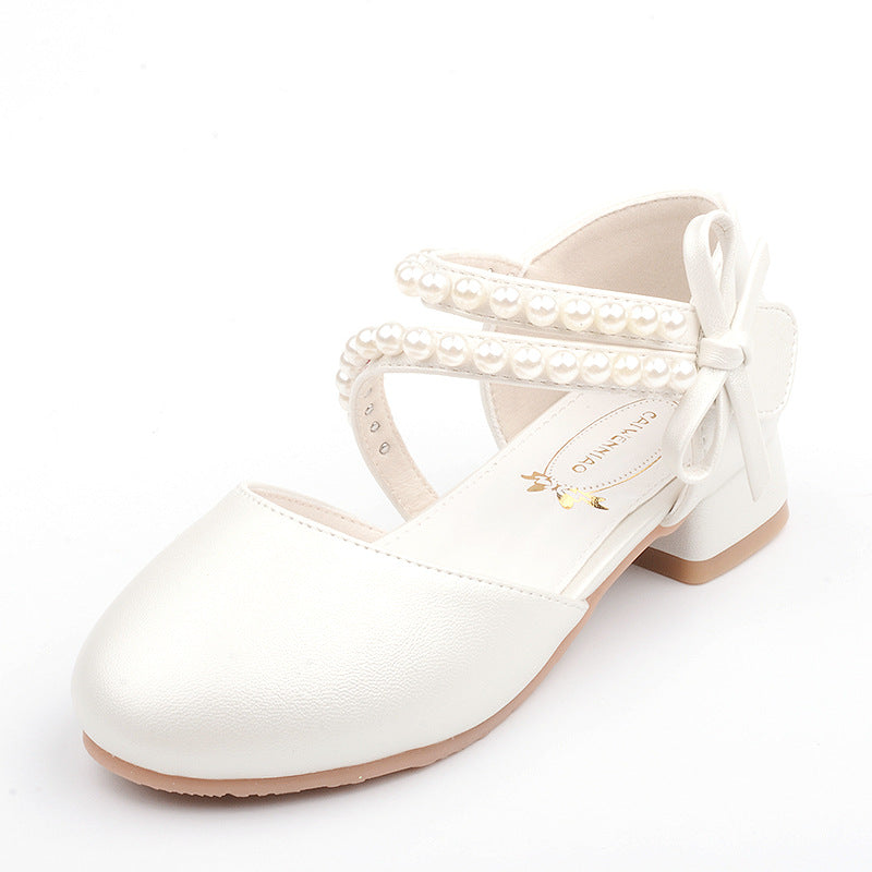 Girls Pearl Dress Shoes – Velcro Microfiber Princess Flats