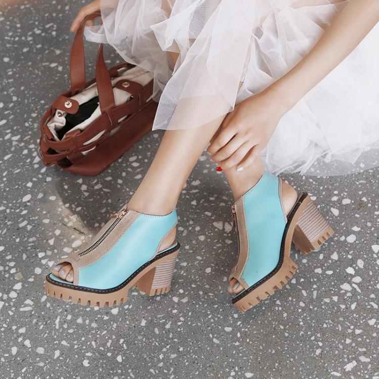 Women's Hollow Fish Mouth Sandals – Thick Heel Lambswool Roman Style