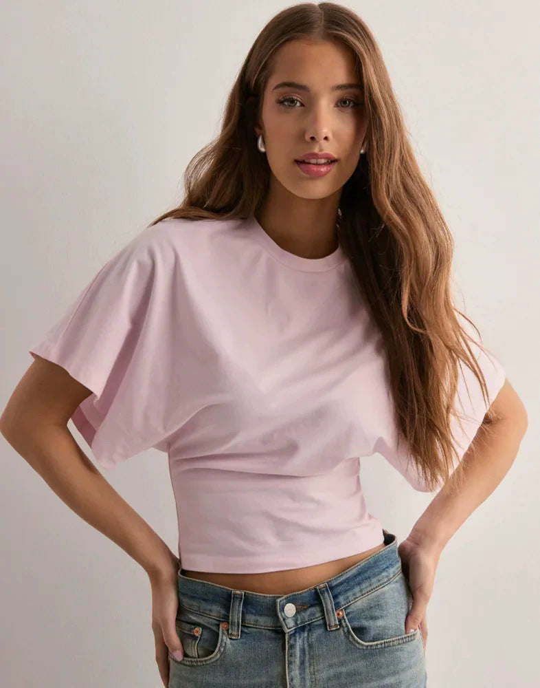 Women's Korean Bat Sleeve Round Neck T-Shirt