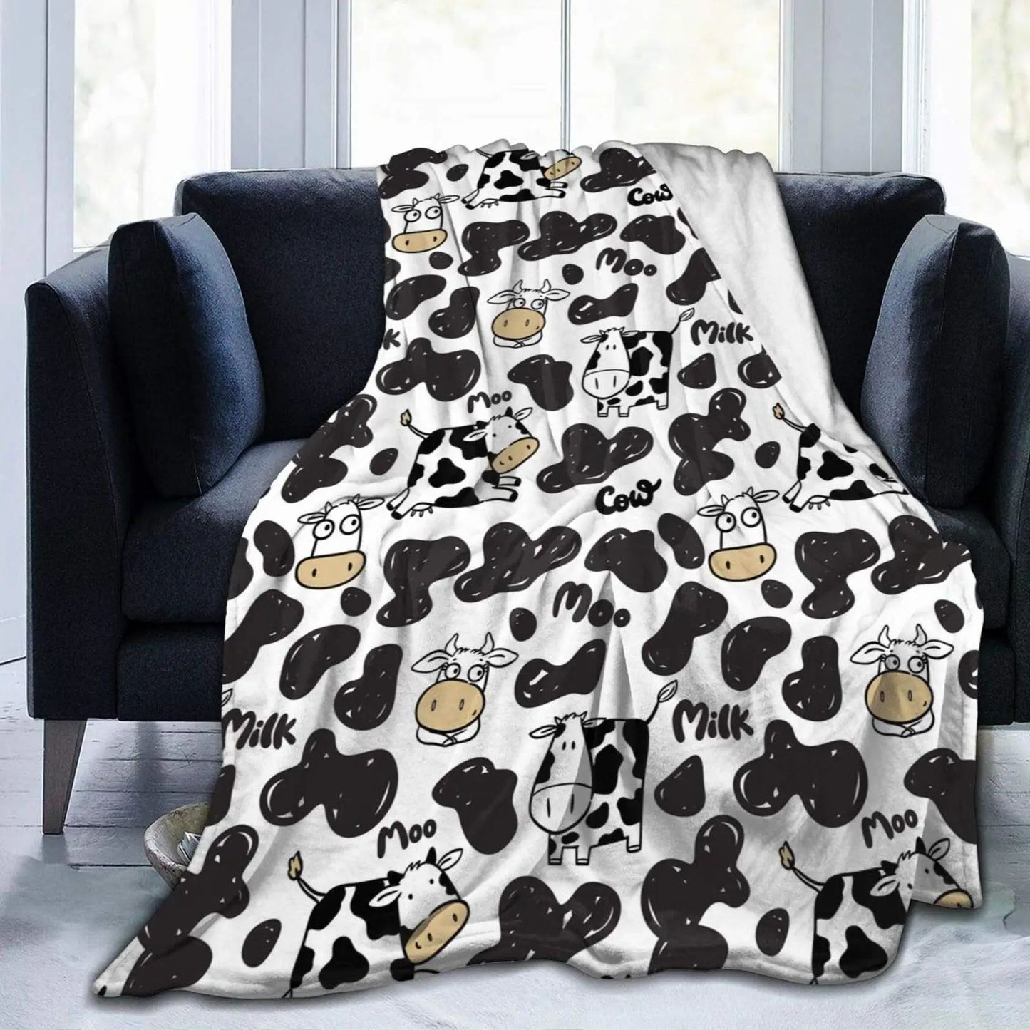 Cow Print Flannel Blanket – Soft Warm Lightweight All-Season Throw
