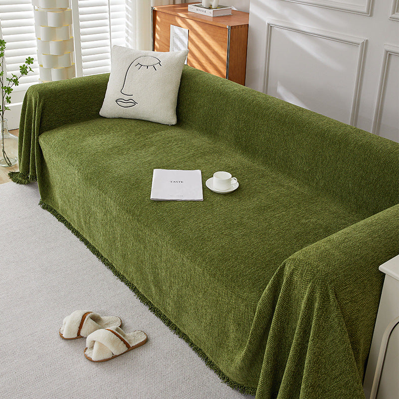 Solid Colour Chenille Sofa Cover | Herringbone, Anti-Wrinkle