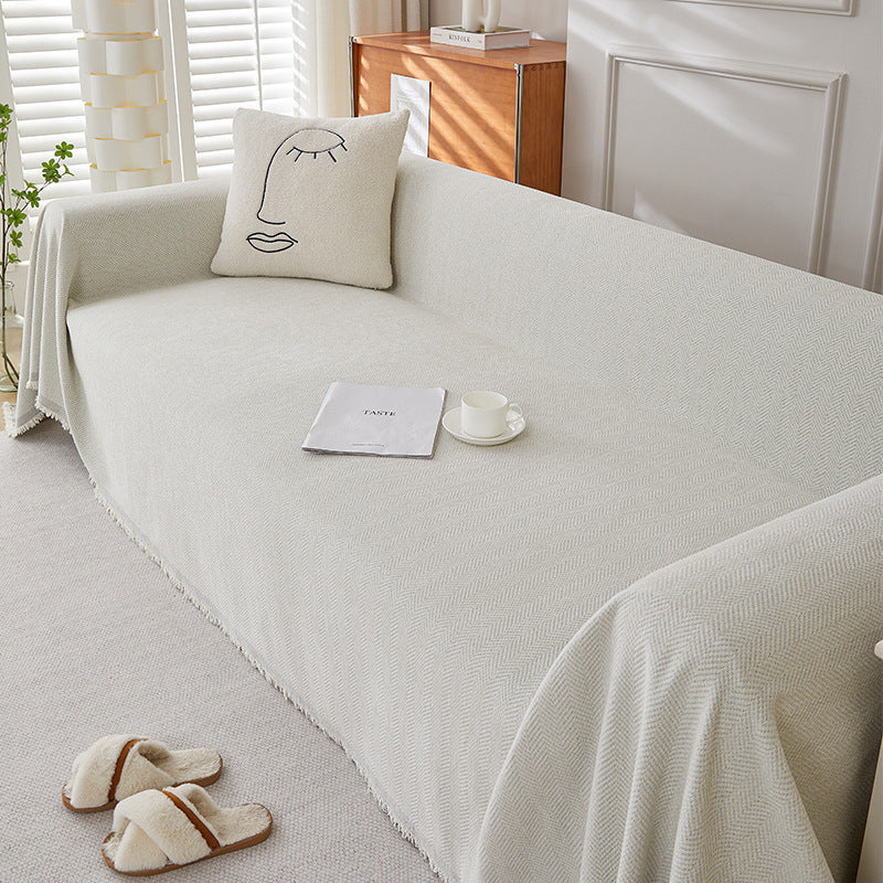 Solid Colour Chenille Sofa Cover | Herringbone, Anti-Wrinkle
