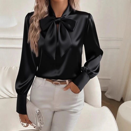 Women's Satin Bow Blouse | Long Sleeve | 8 Colours