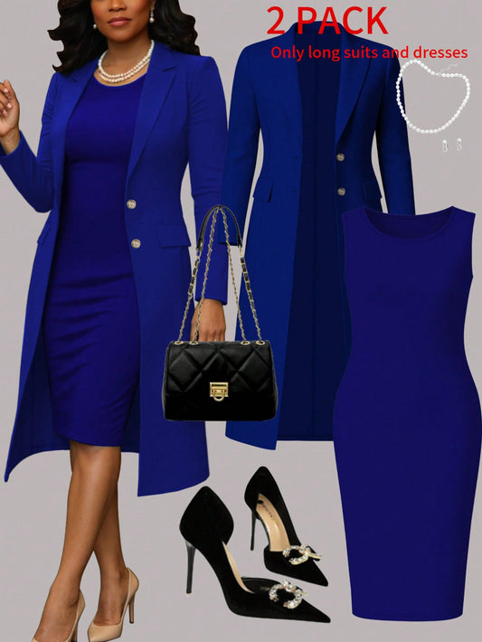 Women's Plus Size Suit Jacket & Dress Set | Elegant 2-Piece - gallify.store
