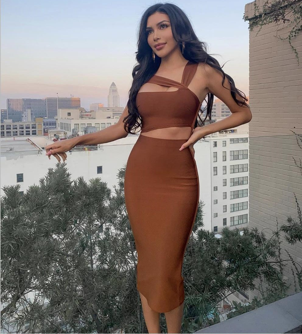 Women's Halterneck Bandage Midi Dress – Backless Bodycon Evening Gown