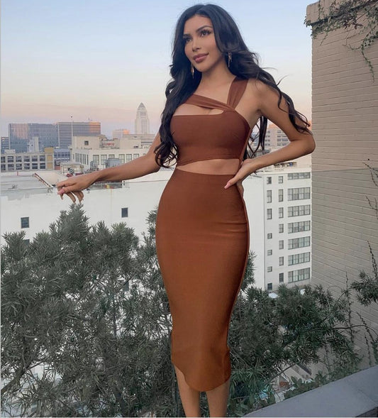 Women's Halterneck Bandage Midi Dress – Backless Bodycon Evening Gown
