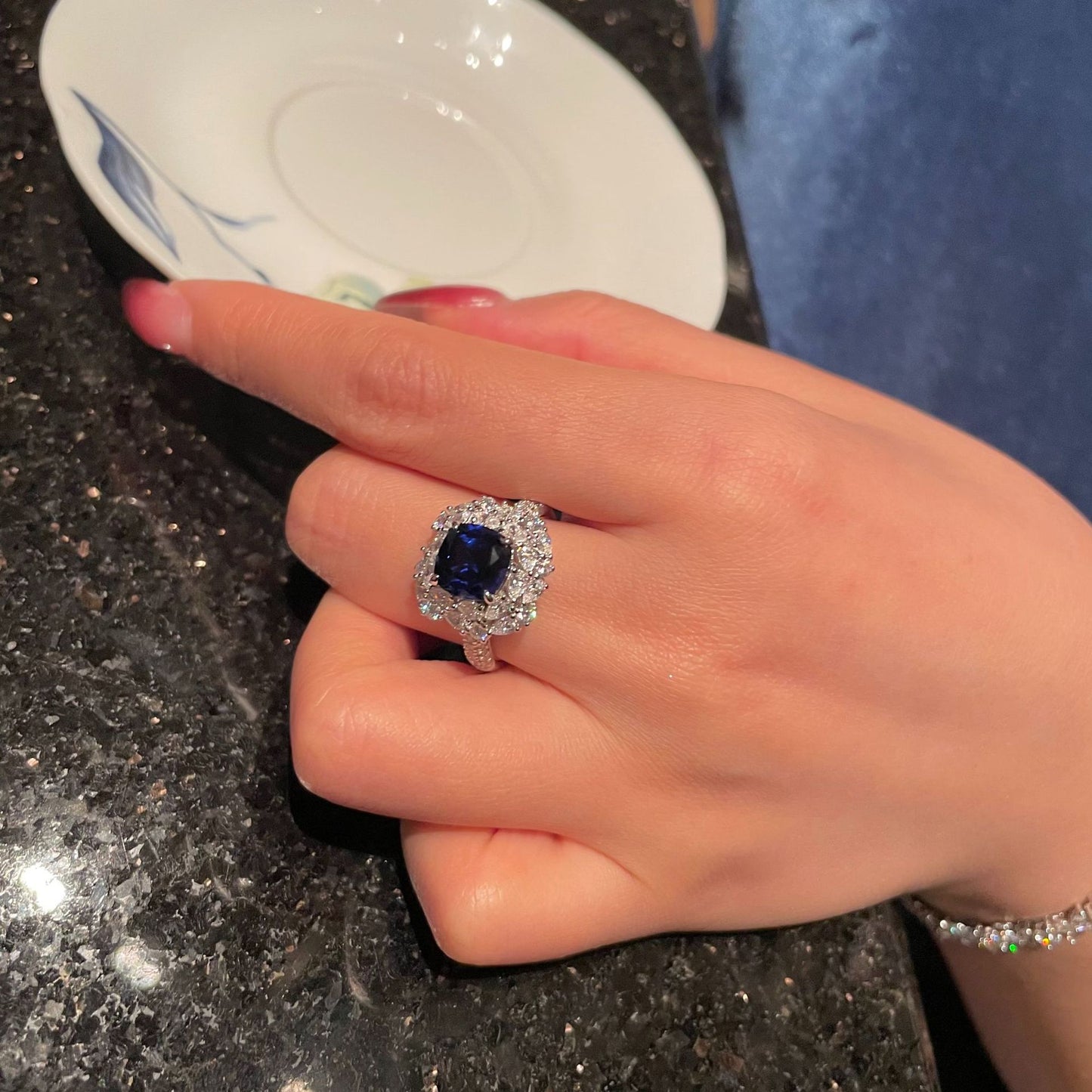 925 Silver Sapphire Ruby Ring - 3ct Geometric Vintage