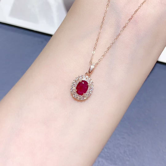 Natural Ruby Sterling Silver Pendant Necklace Jewelry - gallify.store