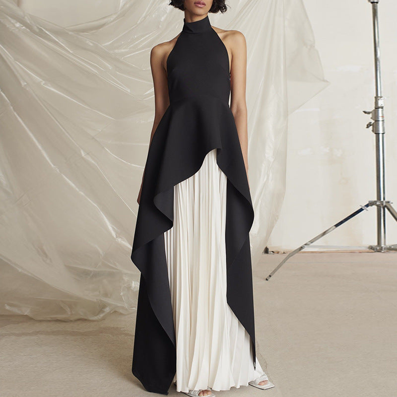 Womens Elegant Halter Evening Dress | Black & White