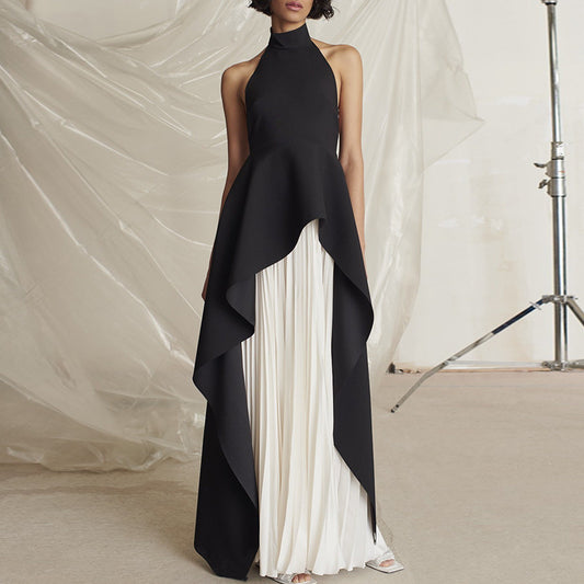 Womens Elegant Halter Evening Dress | Black & White