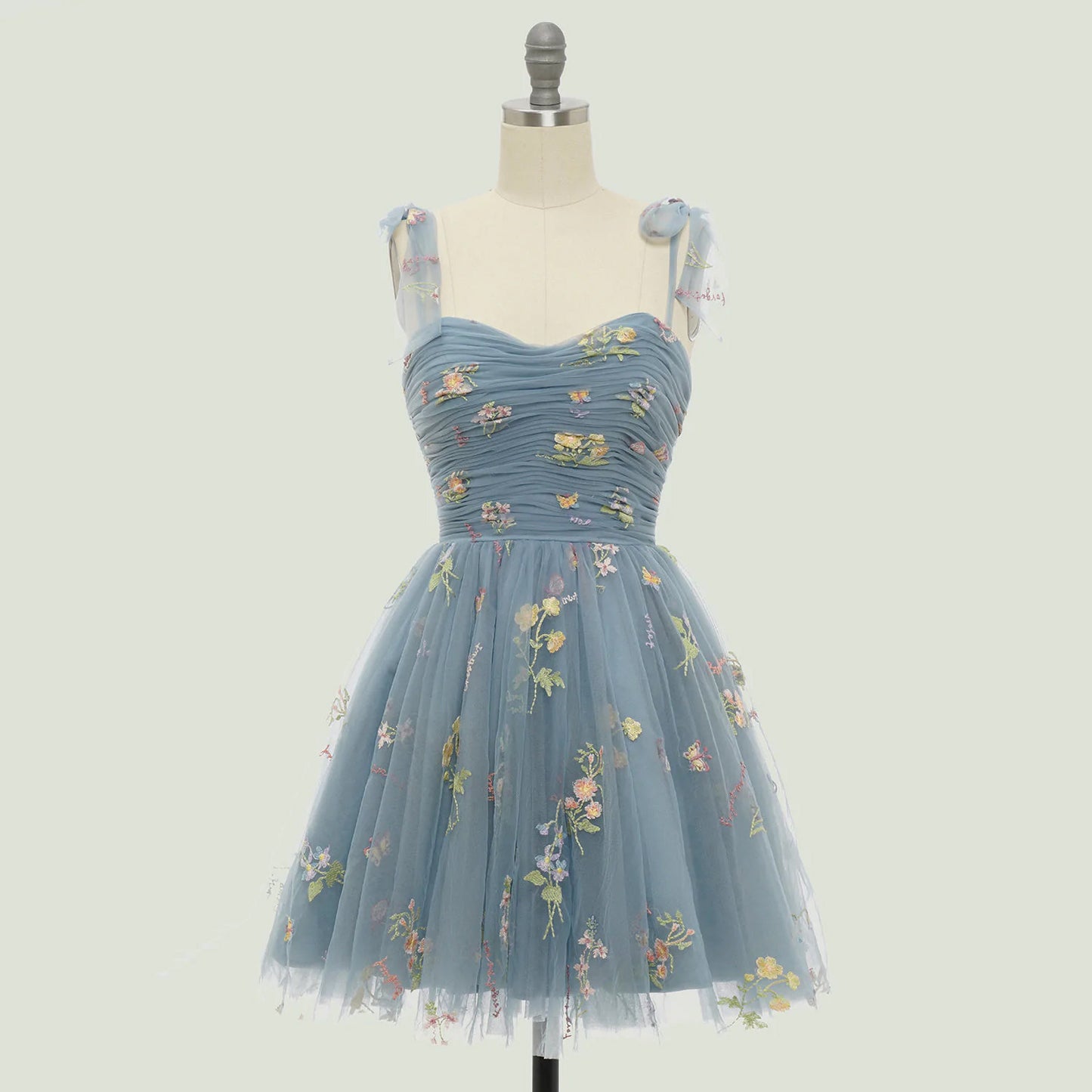 Floral Strappy Evening Dress with Small Tail