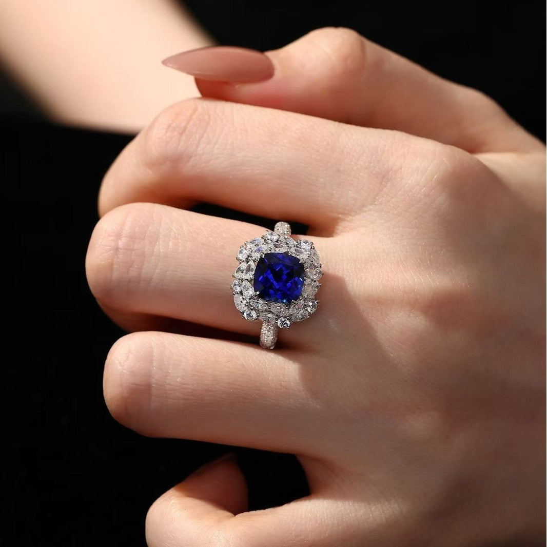 925 Silver Sapphire Ruby Ring - 3ct Geometric Vintage