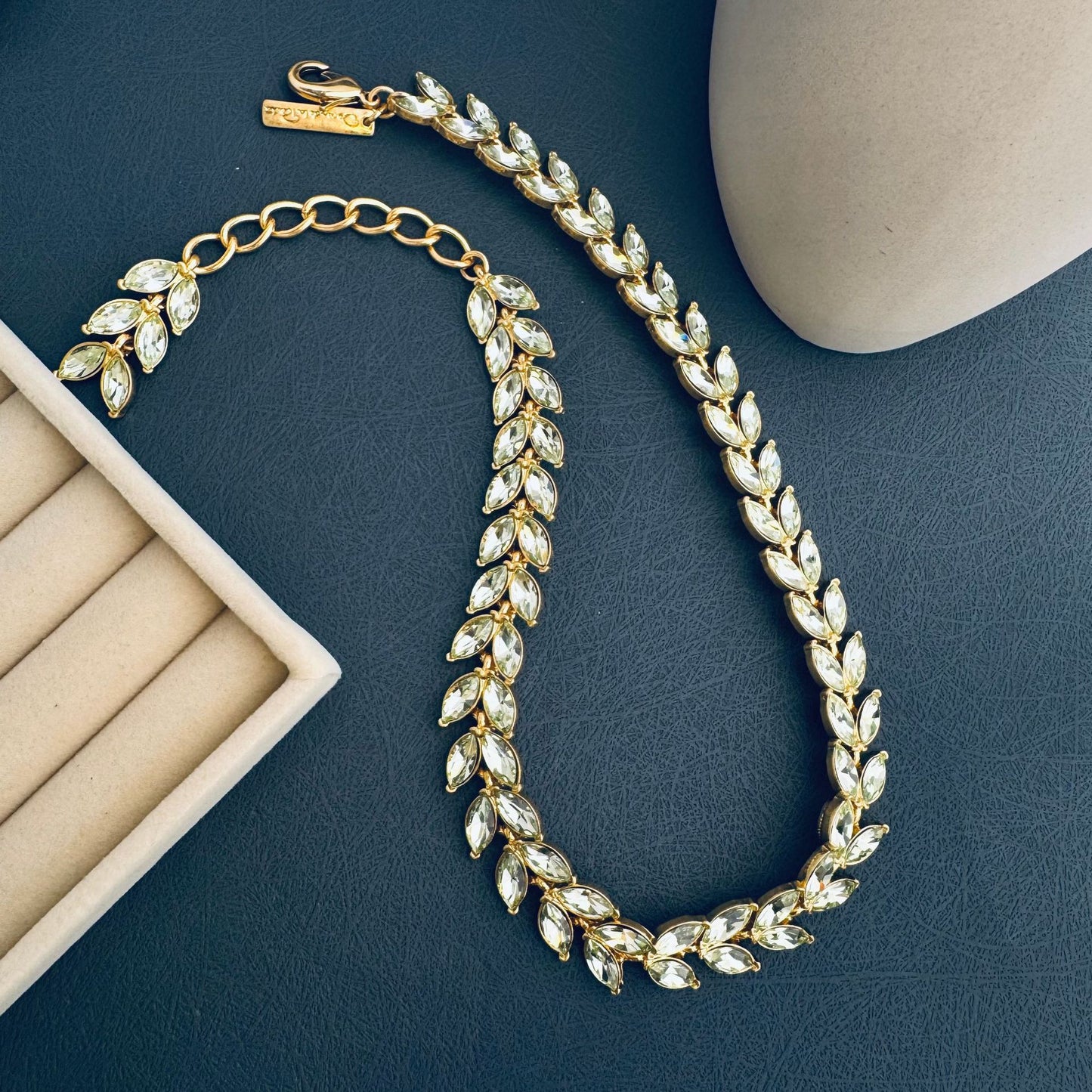 Elegant Crystal Leaf Necklace | Vintage Jewellery