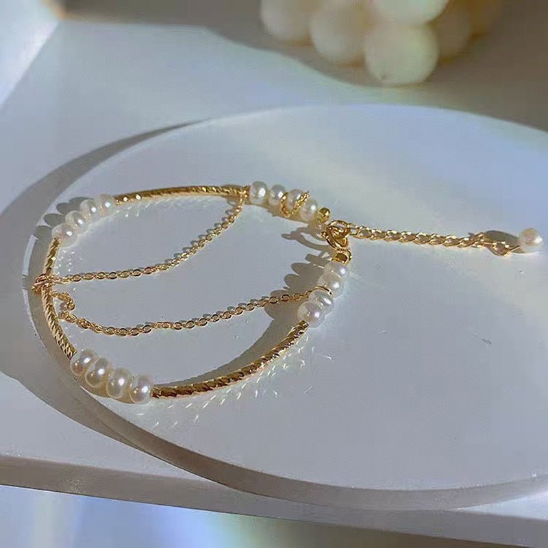 Freshwater Pearl Bracelet with Tassel - 14k Gold Plated - gallify.store