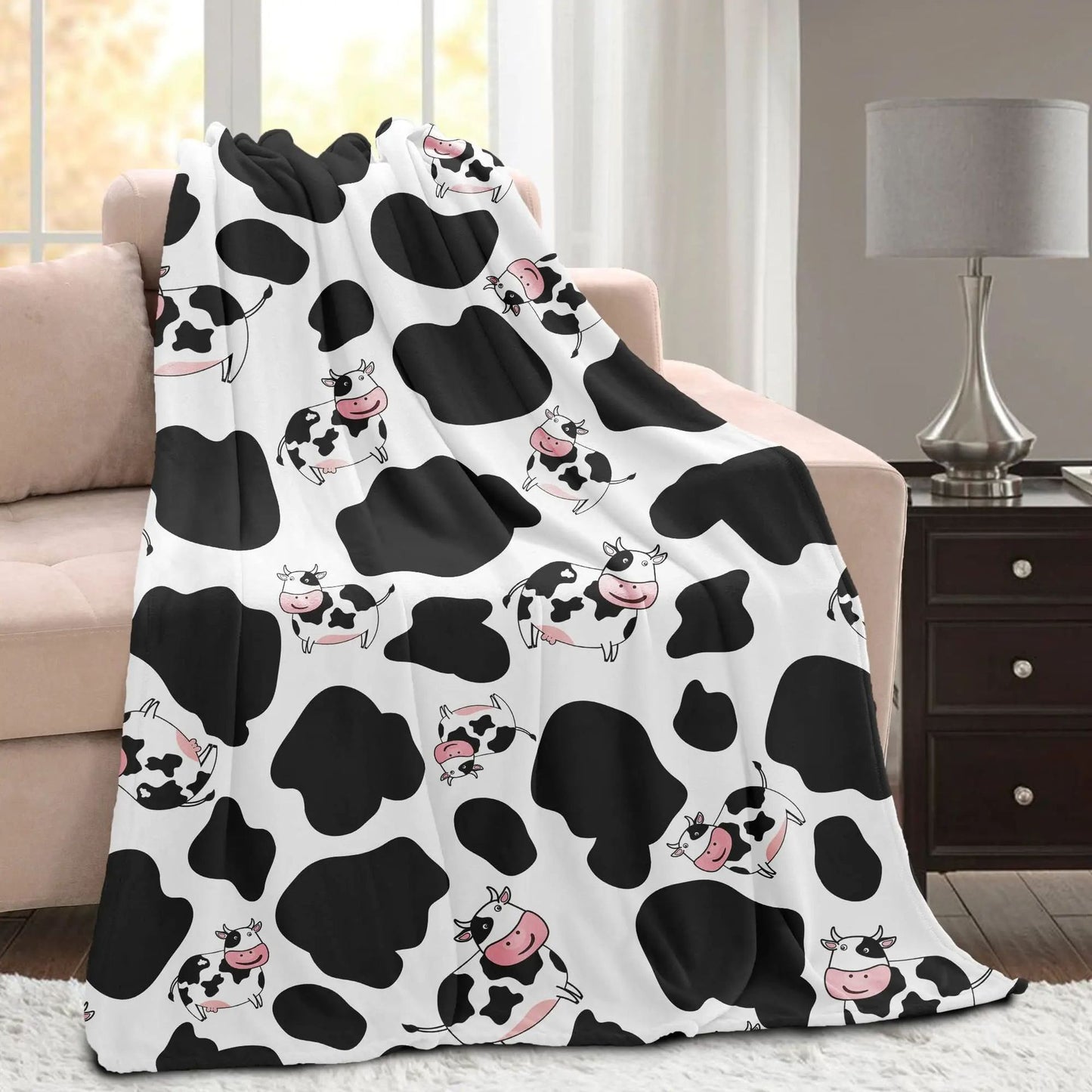 Cow Print Flannel Blanket – Soft Warm Lightweight All-Season Throw