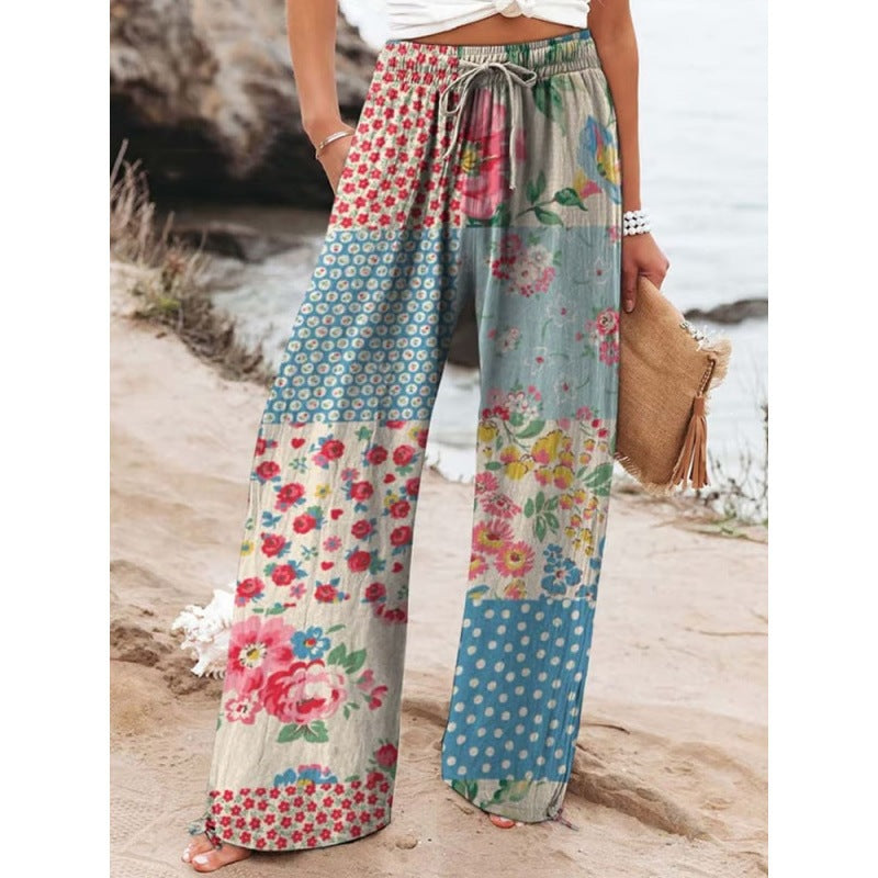 Women's Wide Leg Printed Trousers | Retro Style