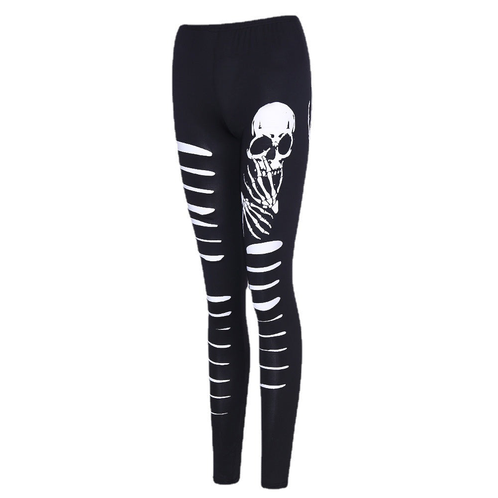 Women's Skull Pattern Ripped Leggings | Slim Fit
