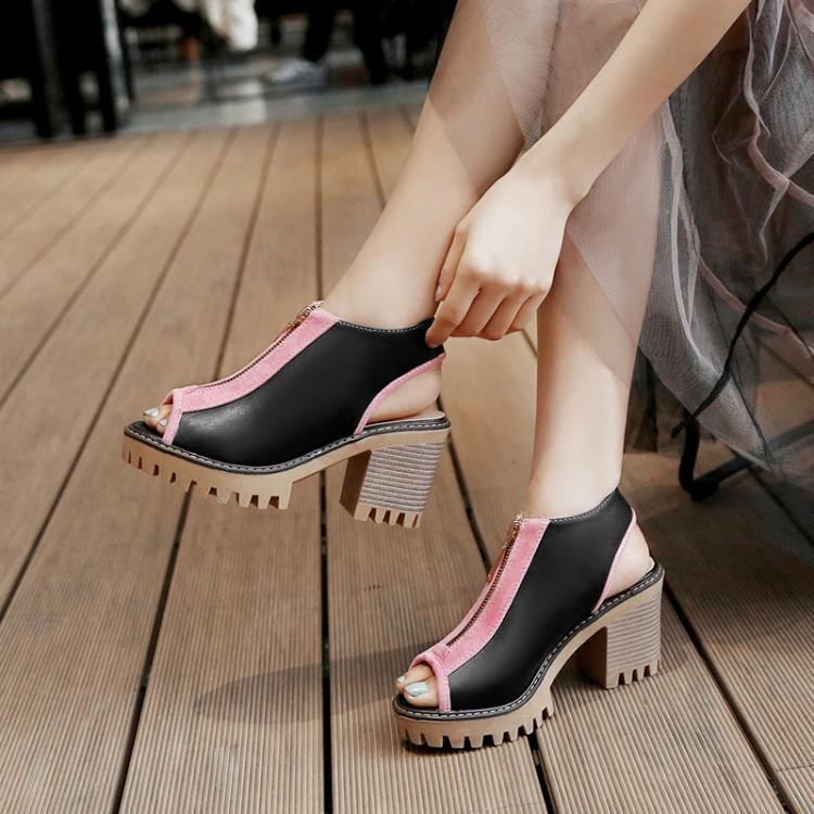 Women's Hollow Fish Mouth Sandals – Thick Heel Lambswool Roman Style