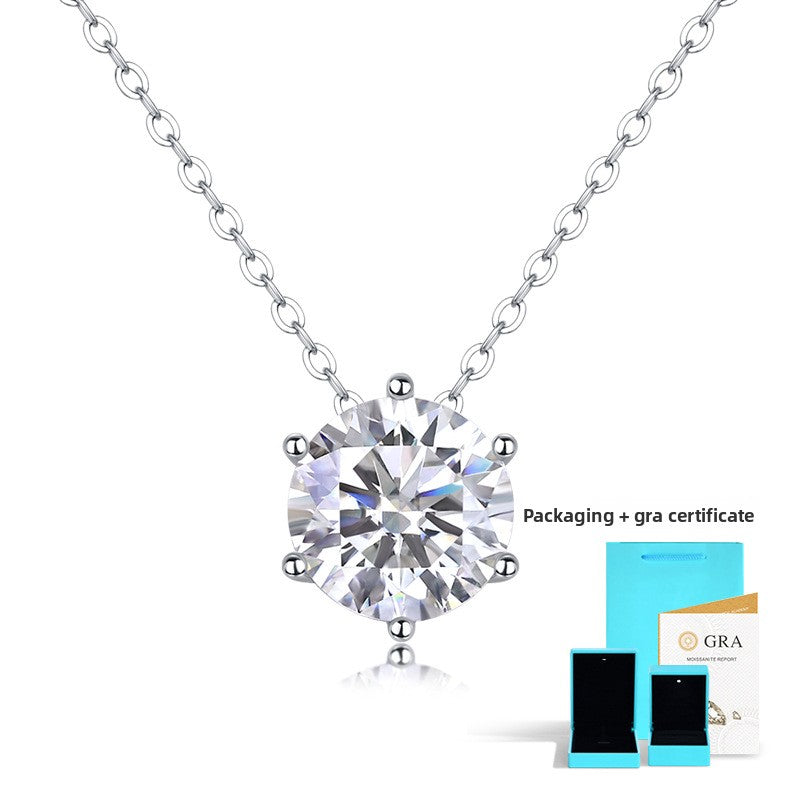 925 Sterling Silver Moissanite Necklace - Six Prong Pendant