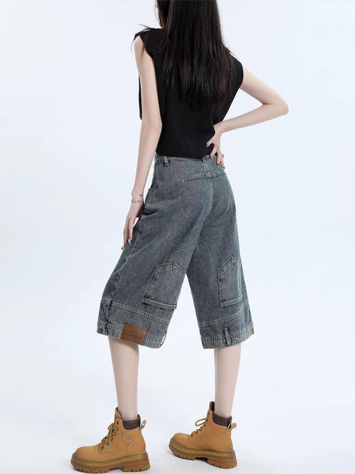 Retro High Waist Denim Shorts | Wide Leg