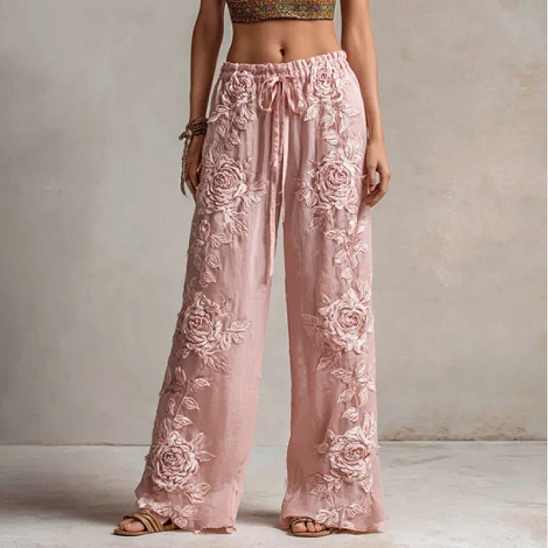 Floral Print Straight Leg Trousers | Mid Waist